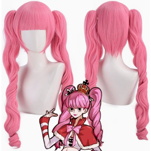 Prinzessin Perona Cosplay-Perücke: Rosa doppelt gelockter Pferdeschwanz, Kunstfaser, hitzebeständig, ideal für Comic-Con-Auftritte