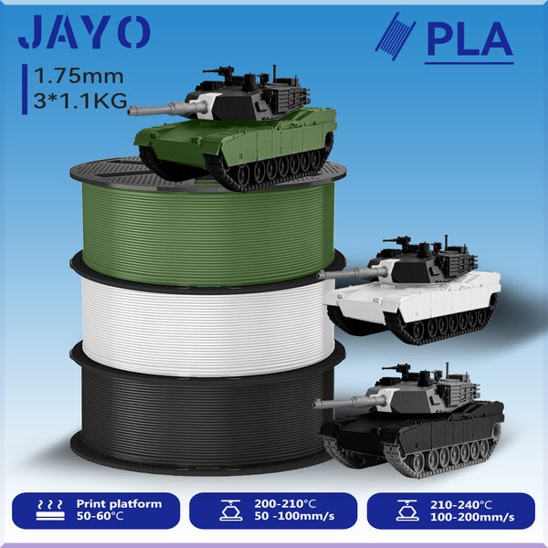 JAYO 3D PLA Druckerfilament 1,75mm Ungiftig & Blasenfrei PLA-Kunststoff als 3D-Druckfilament für 99% der 3D FDM Drucker & Stifte 1,1KG/Rolle*3
