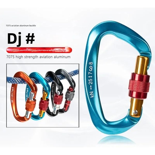 Mousqueton professionnel en forme de D 25KN, porte de verrouillage à vis, équipement d'escalade en rappel, équipement rapide, outils EDC d'extérieur