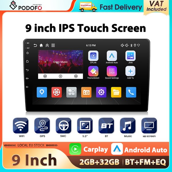 Podofo 9'' 2Din Android Auto-Audio 2+32G Multimedia-Player CarPlay Android Auto EQ WIFI GPS-Navigation FM/RDS Mirror Link BT Autoradio