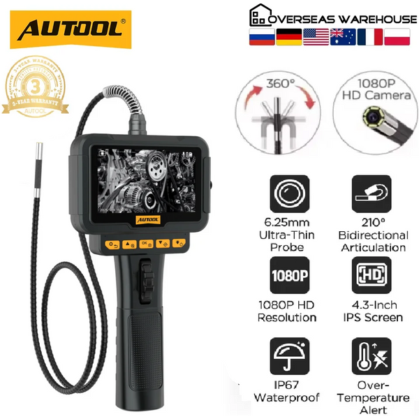 AUTOOL SVB208 6.25mm 1080P HD Kamera Endoskopowa z Przegubowym Wysięgnikiem i 6 Diodami LED IP67 do Inspekcji Silnika Samochodowego i Rur