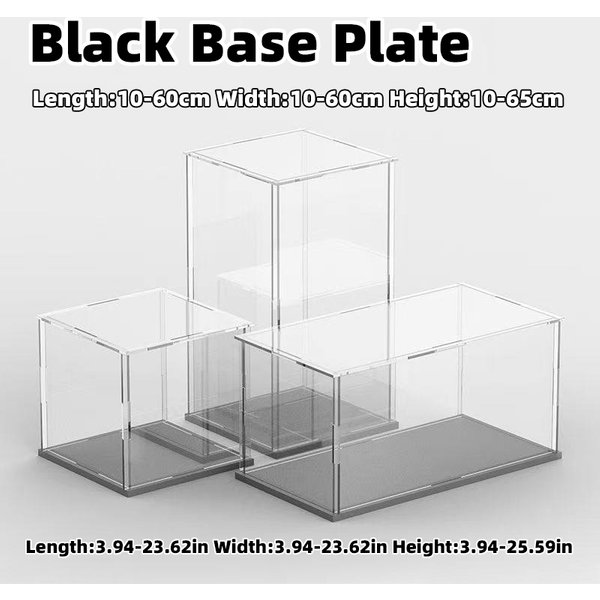 Schwarze Basis, vormontierte, klebefreie, transparente Acryl-Vitrine, Staubschutzbox zur Aufbewahrung von Figuren, Bausteinen, Bastelarbeiten, L10-60 B10-15 H10-65cm