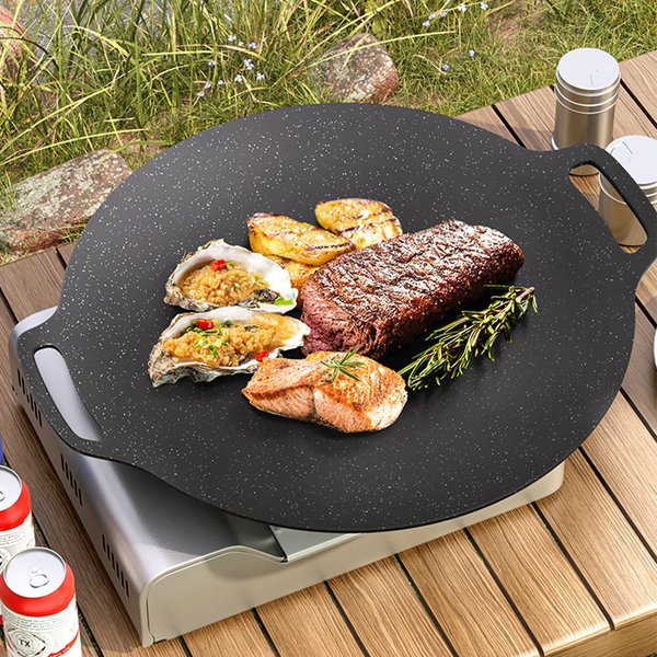 Poêle à griller ronde coréenne, poêle à frire en fonte optique, plaque à crêpes plate, cuisinière en pierre Maifan antiarina, fournitures pour barbecue