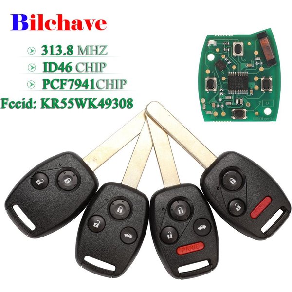 Jingyuqin – clé télécommande KR55WK49308, puce ID46 313.8Mhz, pour Honda Accord Element Pilot CR-V HR-V Fit Insight City Jazz Odyssey Fleed