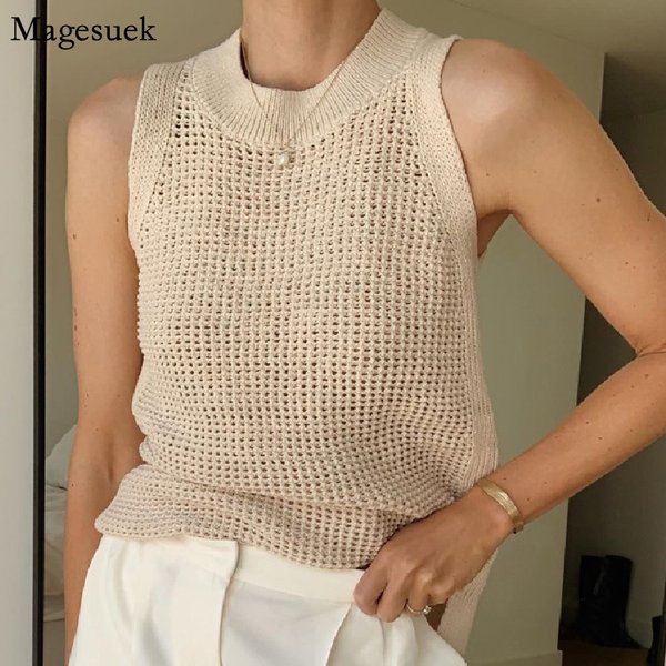 2026 Hollow Out Knitted Tanks Camis Vest Women Summer Sleeveless Tank Top Women Thin Basic Ice Silk Camisoles Tanks Female 14810