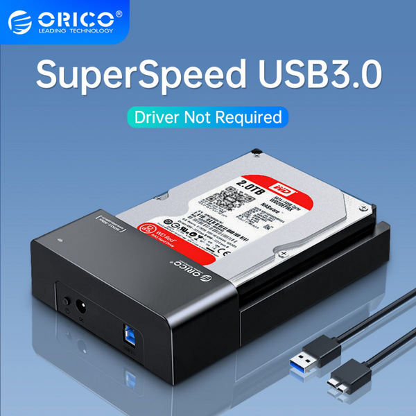 ORICO Lay-Flat HDD-Dockingstation SATA zu USB 3.0 Externe Festplatten-Dockingstation für 2,5/3,5 Zoll HDD SSD-Unterstützung UASP
