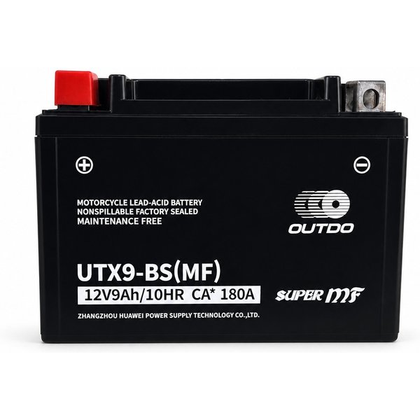 Batterie moto AGM 12V 9Ah 180A, étanche et sans entretien, type YTX9-BS, 150 x 87 x 105 mm