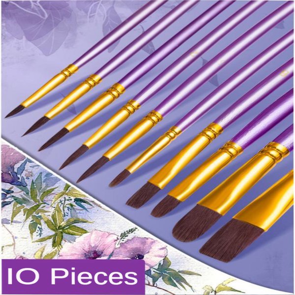 10-teiliges Set mit Nylonhaar, für Kinder, Künstler, Malpinsel, Kunst, spezieller Multifunktions-Hakenlinie, kurzer, spitzer Stift, erhältlich in 4 Farben