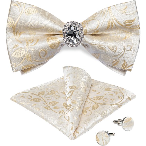Designer Herren-Fliege, Einstecktuch und Manschettenknöpfe Set für Hochzeiten, Vorgefertigte Fliegen, Modische Schmetterlingsfliegen für Business-Anlässe