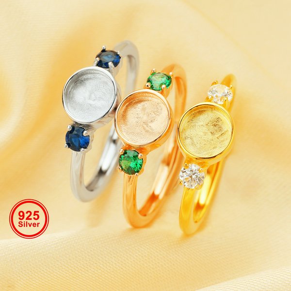 Bague en argent sterling 925 massif avec résine de lait maternel 6MM et pierres de naissance 3MM, base solide, pour création de bijoux DIY 1215066