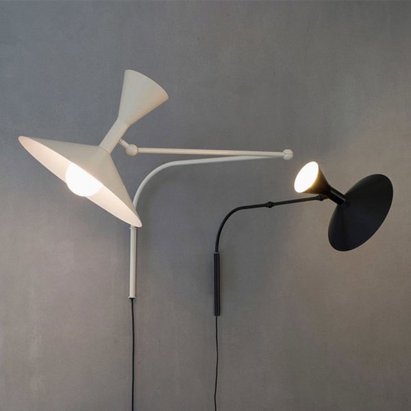 Marseille Wand leuchte weiß schwarz Metall Trompete Schwinge Arm Wand leuchte Lampe für Arbeits zimmer Schlafzimmer moderne Wohnzimmer Ecke Wand leuchte