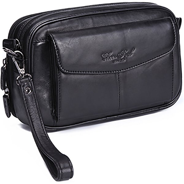 Men Clutch Bag Long Wallet Purse Genuine Leather 6.4 Inch Mobile Cell Phone Case Pocket Business Cowhide Male Handy Wrist Bag