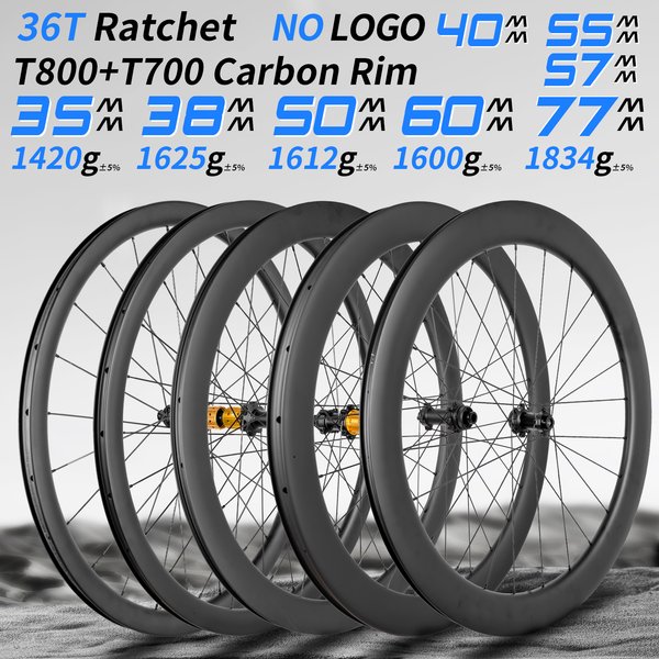 Zestaw kół karbonowych ROAD 35mm 38mm 40mm 57mm 77 do jazdy górskiej, bez logo, koła 700C, 12x100/12x142mm, do rowerów gravelowych i wyścigowych, z mocowaniem Center Lock Disc.