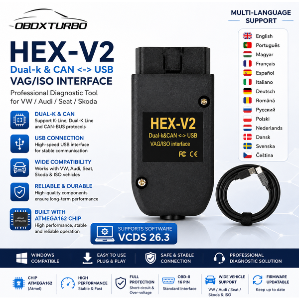 Interfejs VCDS VAGCOM 2026 VCDSCAN HEX V2 Aktualizacja 26.3 DLA VW, AUDI, Skoda, Seat, wielojęzyczne narzędzia diagnostyczne Autocom do samochodów