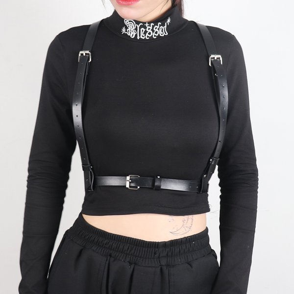 UYEE Unterbrust-Korsett-Top mit Riemen, Punk-Harness-Gürtel aus PU-Leder, BH, Rave-Outfit, Hosenträger, Damen-Rock-Accessoires