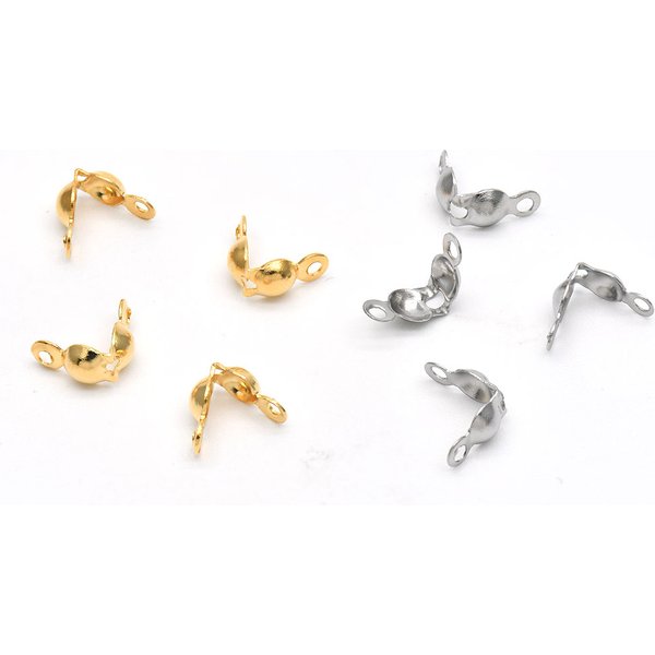 30-200 pièces de perles à sertir en acier inoxydable, ton argent, pointes adaptées à la chaîne à billes