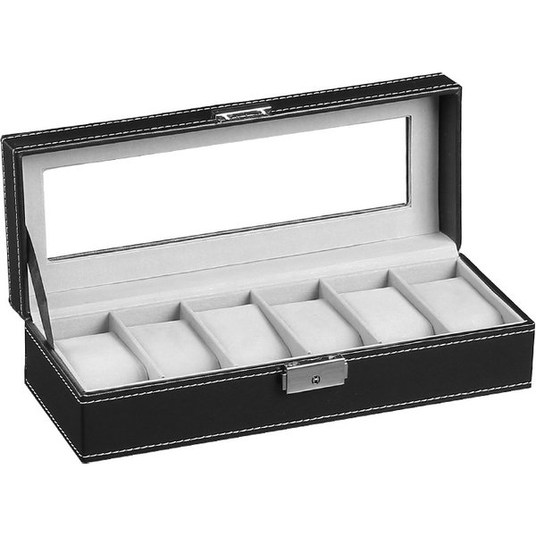 VANSIHO 2/3/4/5/6/10/12 Slots Glass Window PU Watch Box black Stock Promotion Popular Leather Packaging