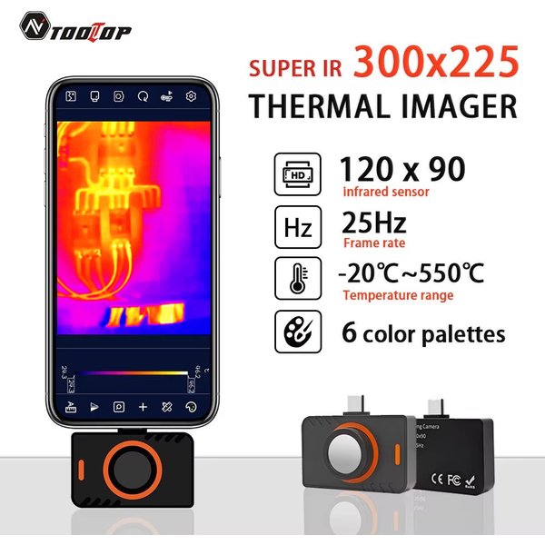 TOOLTOP T5 Android Mobile Wärmebildkamera 120×90 Sensor 25Hz Bildrate Typ-C Infrarot-Wärmebildkamera 300×225 Super IR