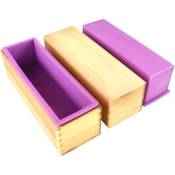 Moule à savon en silicone flexible, design rectangulaire, avec boîte en bois pour la fabrication de savon