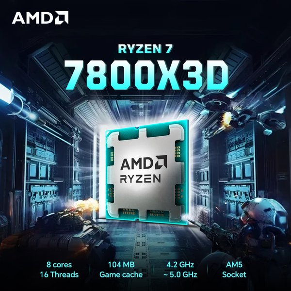 AMD Ryzen 7 7800X3D 4,2GHz 8-Kern 16-Thread L3=96M 5NM DDR5 R7 7800X3D Prozessor 120W Sockel AM5 Ohne Lüfter