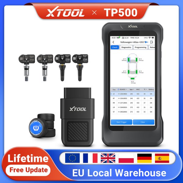 XTOOL TP500 TPMS-Programmiergerät Drahtloses Scan-Tool OBD2-Scanner Vollsystem-Diagnosegerät mit 17+ Reset-Funktionen TPMS-Programmierung TS100PRO-Sensoren Aktivierung und Neulernen von 99% der