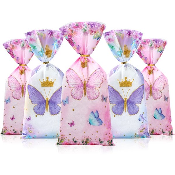 25/50/100pcs Candy Bags Gift Packing Bags Biscuit Butterfly Birthday Party Decorations Gift Candy Bag Baby Shower Party Supplies