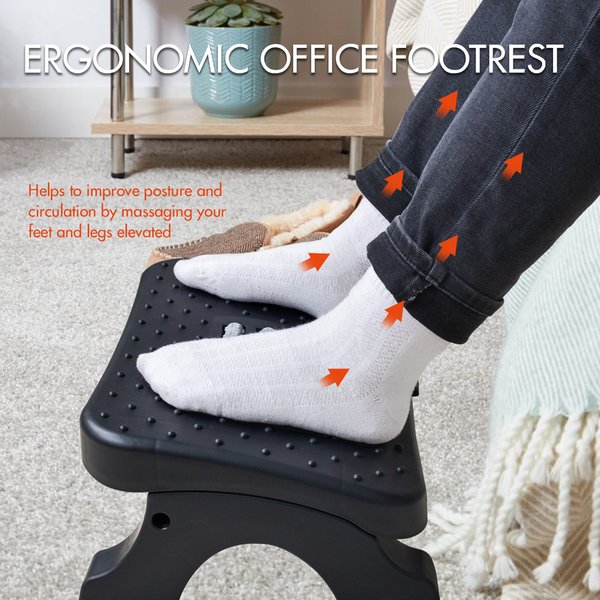 Fußstütze unter dem Schreibtisch, ergonomischer Fußhocker mit Massagerollen, maximale Belastung 120 Pfund, Schreibtisch-Beinstütze, Schmerzlinderung für die Arbeit im Home-Office