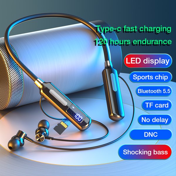 EARDECO mit Sportchip, Bluetooth-Kopfhörer, Bass, kabellose Kopfhörer mit Mikrofon, Nackenbügel, Kopfhörer, Schritte, Kalorien, Stoppuhr