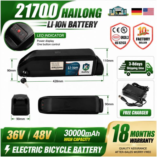 EU-Lagerbestand Polen, 3-7 Tage schnelle Lieferung, Hailong Downtube E-Bike-Akku 36V 48V 30Ah 21700 Zellen Original mit Ladegerät für E-Fahrrad-Motor