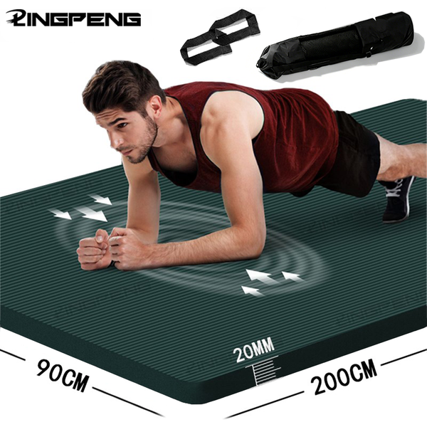 Tapis de yoga NBR épais de 20 mm, 200x90 cm, avec sangle et sac de rangement, tapis d'entraînement de Pilates enroulable
