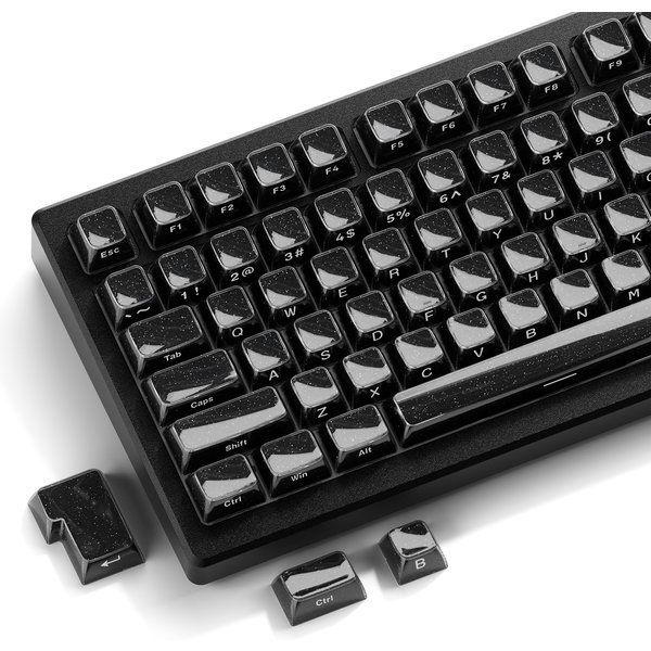 Czarne kryształowe keycapy XVX z brokatem, błyszczące keycapy, profil MDA/OEM, 122/136 klawiszy, zestaw keycapów Double Shot z połyskiem.