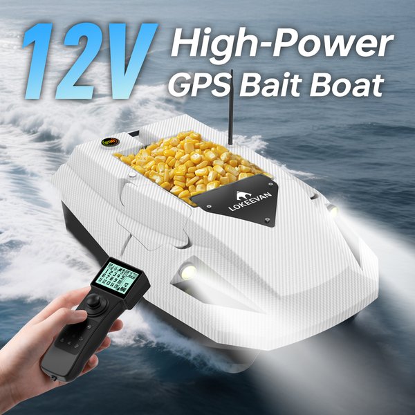 LOKEEVAN D50E GPS Köderboot 15600*2 mAh 12V GPS+Beidou Dual-Positionierung Fischfinderboot mit Sonar, Wassertiefen- und Temperaturerkennung, drei Geschwindigkeitsmodi, 2.4G drahtlose Fernbedienung,
