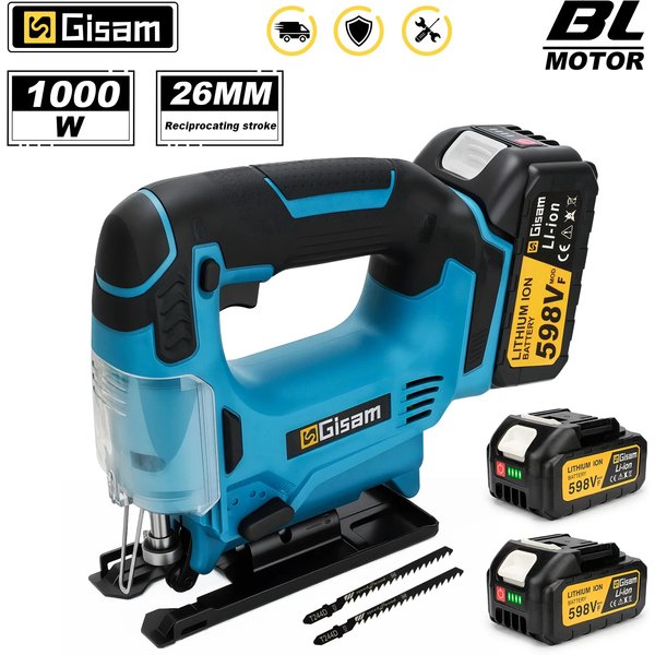 GΣ 26 mm 3500 U/min bürstenlose elektrische Stichsäge, multifunktionales stufenloses Geschwindigkeits-Holzbearbeitungs-Elektrowerkzeug für Makita 18 V-Batterie-Stift