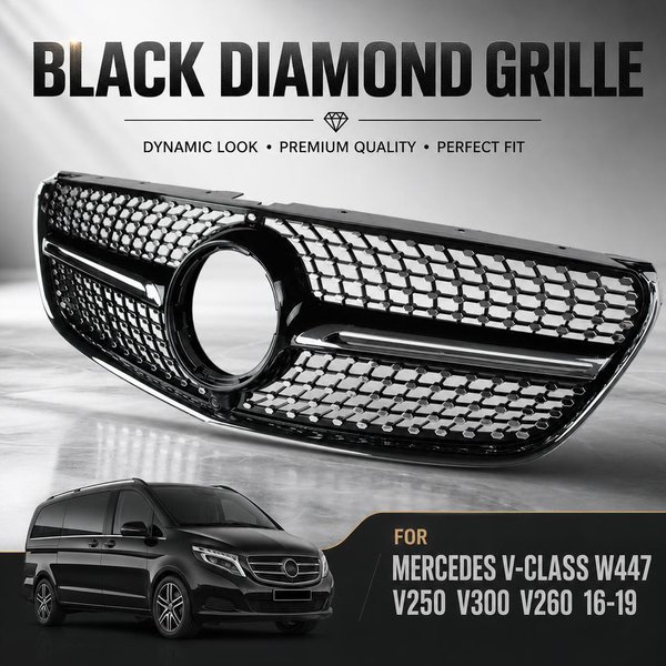 Schwarzer Diamant-Stil Kühlergrill für Mercedes-Benz V-Klasse W447 V250 V300 V260 2016-2019, Auto-Frontgrill-Modifikation