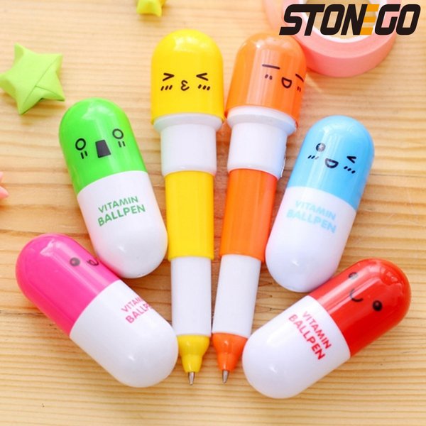 STONEGO Cute Smiling Face Pill Ball Point Pen Pencils Telescopic Capsule Ballpen