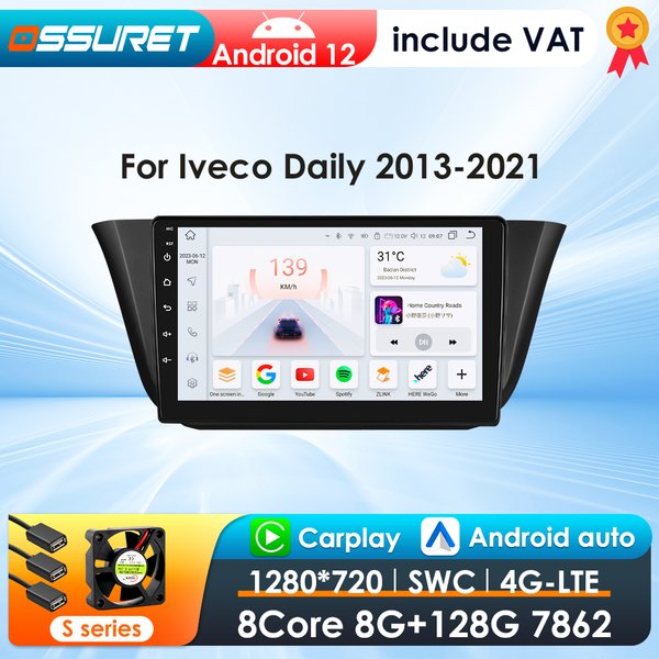 OSSURET 2 Din CarPlay Android 12 Auto Radio Für Iveco Daily 2013-2021 Auto Multimedia Player GPS Intelligente Autoradio 4G-LET DSP