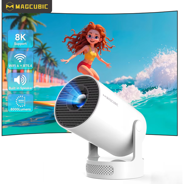Magcubic HY300 Pro+ Tragbarer Projektor 8K Android 14 Projektor 8000 Lumen Wifi6 BT5.4 Kino Outdoor-Projektor