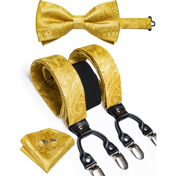 DiBanGu Mode Hochzeit Party Hosenträger für Mann Verstellbare Hosenträger Bowtie Taschentuch Metall Clips Y zurück Elastische Breiten Riemen Sets