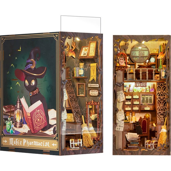 CUTEBEE DIY Book Nook Kit Dollhouse Book Nook Magic Pharmacist Miniature Touch Lights with Furniture for Birthday Gift