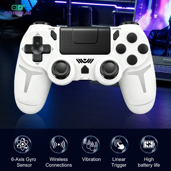 GAMINJA – manette de jeu sans fil, gyroscope à 6 axes, double vibration, avec pavé tactile, pour Console PS4, PS3, ordinateur, contrôleur Bluetooth