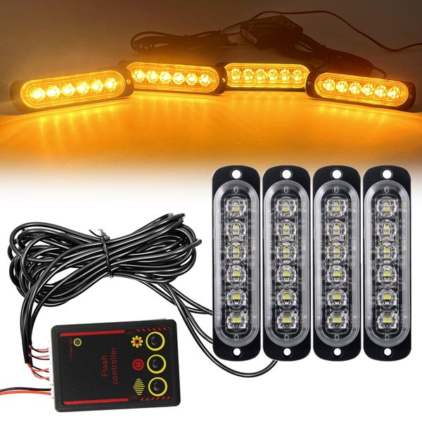 Éclairage de calandre avant de voiture 12V 24V, feux de signalisation d'urgence à LED ambre, balise clignotante jaune et blanche pour voiture