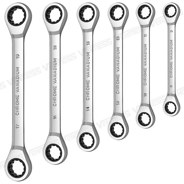 Double Box End Ratcheting Wrench set,Heavy Duty Cr-V Box Ratchet Combination Wrenches Gear Spanner set with Rack Organizer