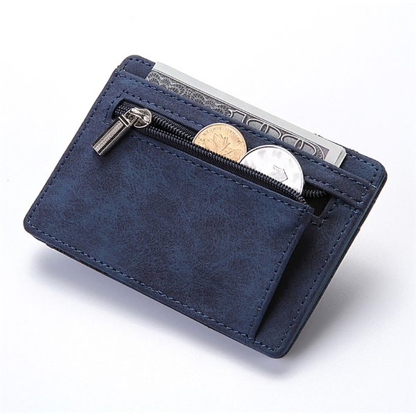 Men Ultra Thin PU Leather Mini Small Magic Wallet with Zipper Coin Pocket Purse Women Pouch Plastic Credit Bank Card Case Holder
