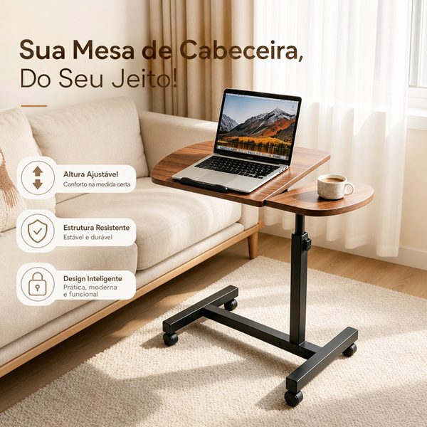 Ajustable à 360° ° ° Bureau d'ordinateur portable sur roulettes avec plateau réglable en hauteur, bureau mobile pour la maison ou le bureau