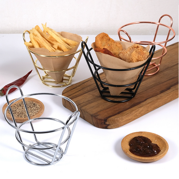 French Fries Stand Cone Basket Fry Holder with Dip Dishe Cone Snack Fried Chicken Display Rack Food Shelves Bowl Kitchen tools