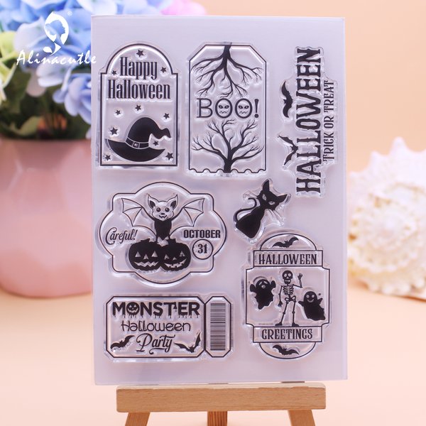 Alinacutle-Tampons Transparents en Caoutchouc et Silicone, Étiquettes d'Halloween, Carte de Bricolage, Scrapbooking, Artisanat en Papier