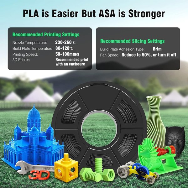 JAYO ASA 3D-Drucker-Filament, 10 Rollen/10 kg, 3D-Filament, 1,75 mm, blasenfrei, glatt, optional für Bambu FDM 3D-Drucker.