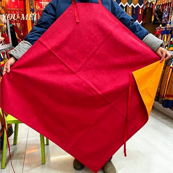 Tissu Manza double face lavable de style tibétain, 39 pouces, pour usage Manza, tablier double couche rouge et jaune, article bouddhiste en tissu épais
