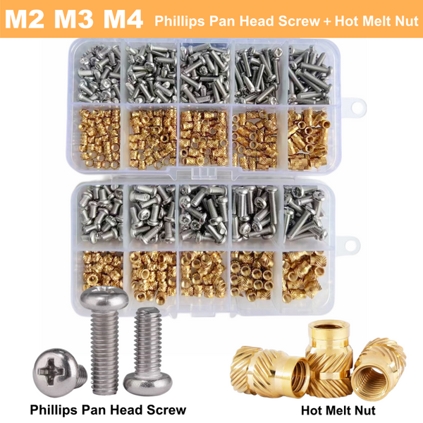 260-500pcs Brass Insert Nut And Screw Assortment Kit M2 M3 M4 for 3D Printer Hot Melt Insert Knurled Injection Embedment Nut