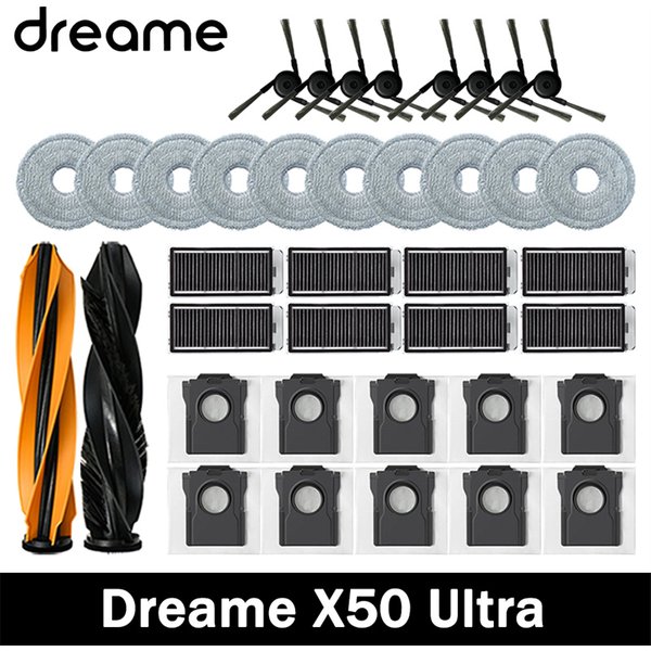 Accessoires de remplacement pour aspirateur robot Dreame X50 Ultra : brosse principale, brosse latérale, filtre HEPA, chiffons de nettoyage, sacs à poussière, pièces détachées
